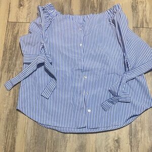 Haunte Project Blue Striped Off-Shoulder Women's Top